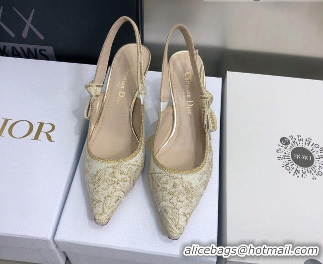 Luxury Dior J'Adior Slingback Pumps 6.5cm in Quake Oblique Embroidery White/Gold 021589