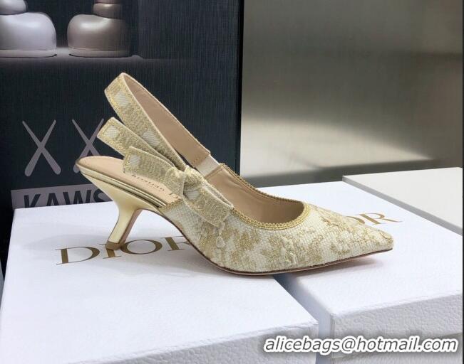 Luxury Dior J'Adior Slingback Pumps 6.5cm in Quake Oblique Embroidery White/Gold 021589