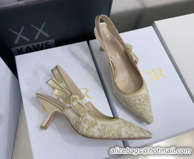 Luxury Dior J'Adior Slingback Pumps 6.5cm in Quake Oblique Embroidery White/Gold 021589