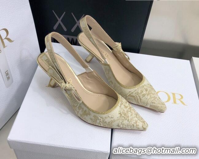 Luxury Dior J'Adior Slingback Pumps 6.5cm in Quake Oblique Embroidery White/Gold 021589