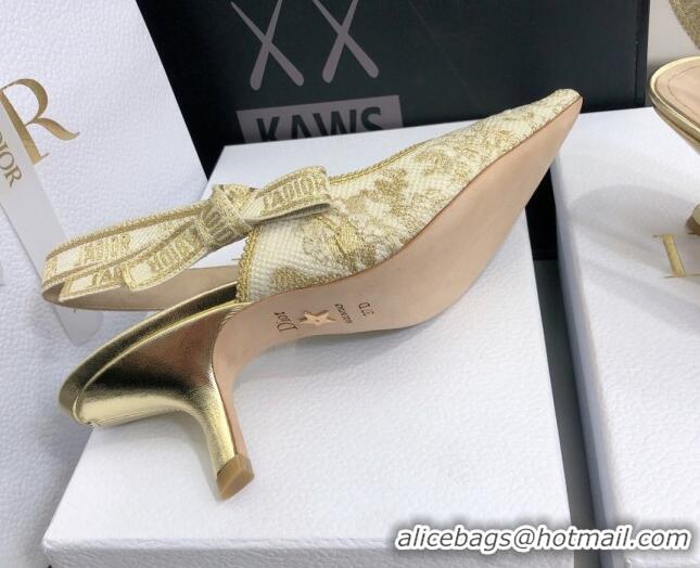 Luxury Dior J'Adior Slingback Pumps 6.5cm in Quake Oblique Embroidery White/Gold 021589