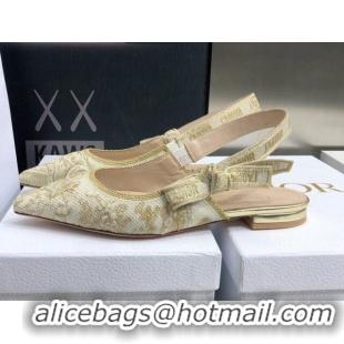 Cheap Price Dior J'Adior Slingback Ballerina Flat in Quake Oblique Embroidery White/Gold 021590