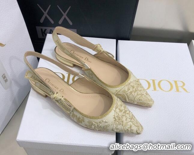 Cheap Price Dior J'Adior Slingback Ballerina Flat in Quake Oblique Embroidery White/Gold 021590