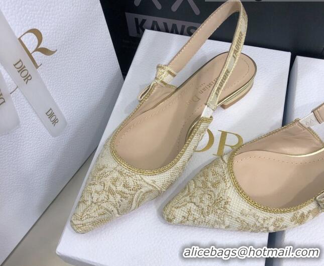 Cheap Price Dior J'Adior Slingback Ballerina Flat in Quake Oblique Embroidery White/Gold 021590