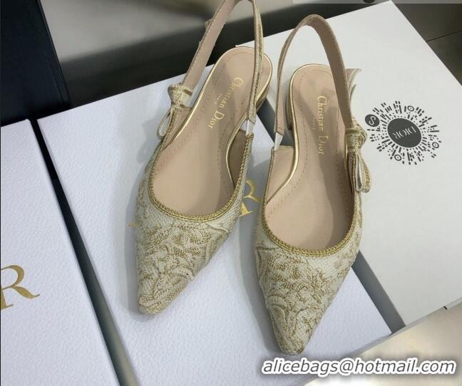 Cheap Price Dior J'Adior Slingback Ballerina Flat in Quake Oblique Embroidery White/Gold 021590