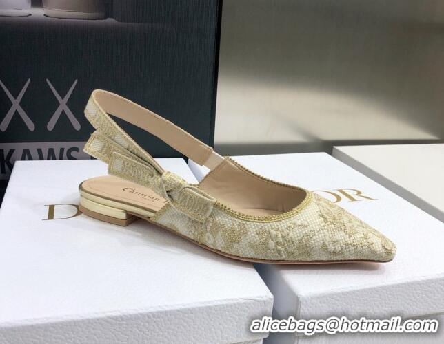 Cheap Price Dior J'Adior Slingback Ballerina Flat in Quake Oblique Embroidery White/Gold 021590