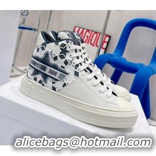 Top Design Dior Walk'n'Dior Star High-top Sneakers in Blue and White Calfskin and Fabric with Dior Étoile Motif 021591