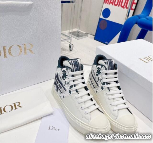 Top Design Dior Walk'n'Dior Star High-top Sneakers in Blue and White Calfskin and Fabric with Dior Étoile Motif 021591