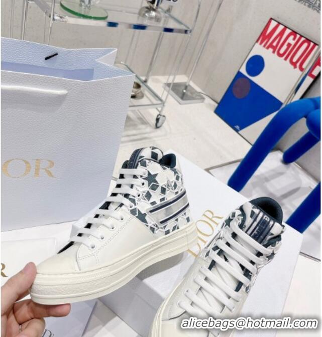 Top Design Dior Walk'n'Dior Star High-top Sneakers in Blue and White Calfskin and Fabric with Dior Étoile Motif 021591