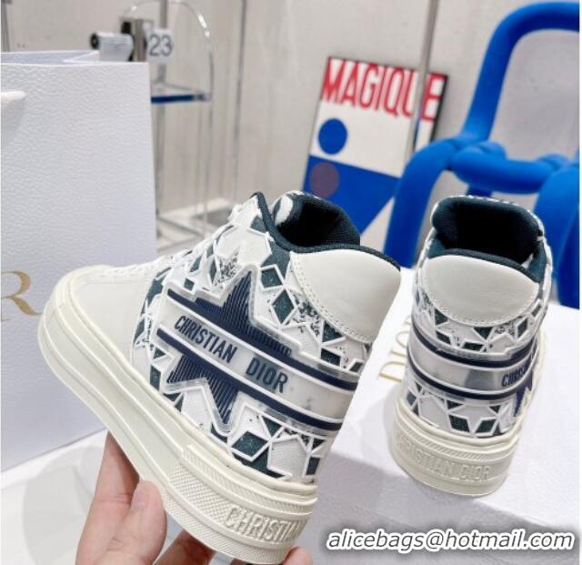 Top Design Dior Walk'n'Dior Star High-top Sneakers in Blue and White Calfskin and Fabric with Dior Étoile Motif 021591