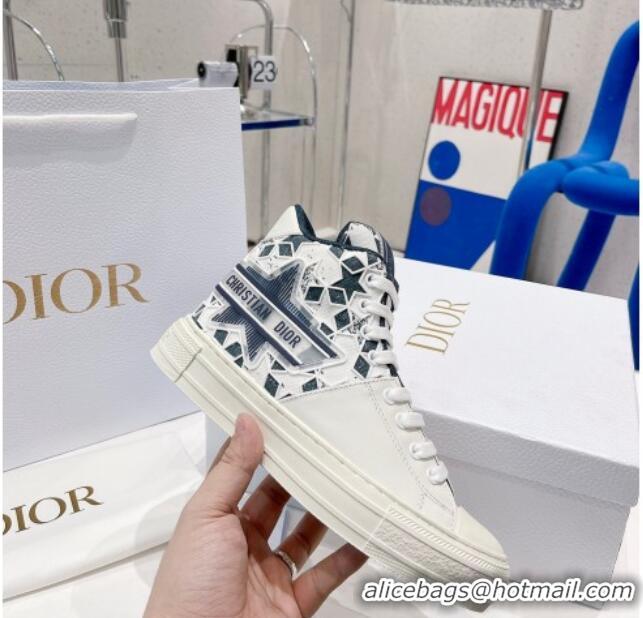 Top Design Dior Walk'n'Dior Star High-top Sneakers in Blue and White Calfskin and Fabric with Dior Étoile Motif 021591