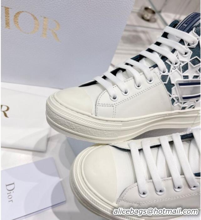 Top Design Dior Walk'n'Dior Star High-top Sneakers in Blue and White Calfskin and Fabric with Dior Étoile Motif 021591