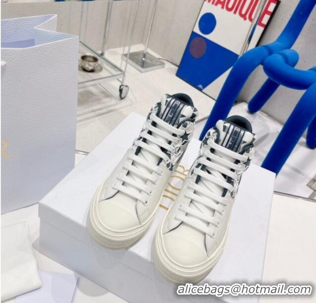 Top Design Dior Walk'n'Dior Star High-top Sneakers in Blue and White Calfskin and Fabric with Dior Étoile Motif 021591