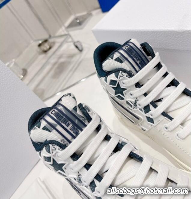 Top Design Dior Walk'n'Dior Star High-top Sneakers in Blue and White Calfskin and Fabric with Dior Étoile Motif 021591