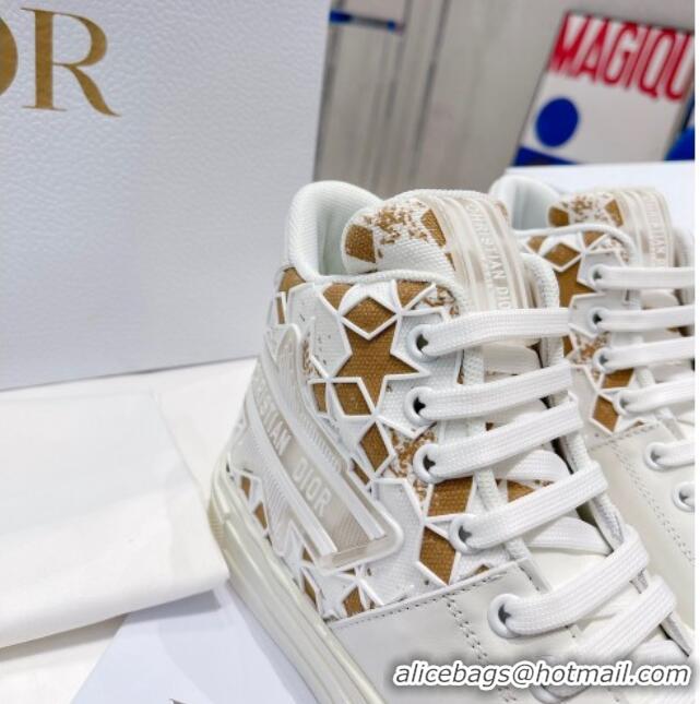 Trendy Design Dior Walk'n'Dior Star High-top Sneakers in Brown and White Calfskin and Fabric with Dior Étoile Motif 0215