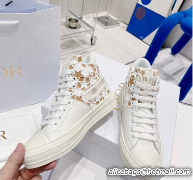 Trendy Design Dior Walk'n'Dior Star High-top Sneakers in Brown and White Calfskin and Fabric with Dior Étoile Motif 0215