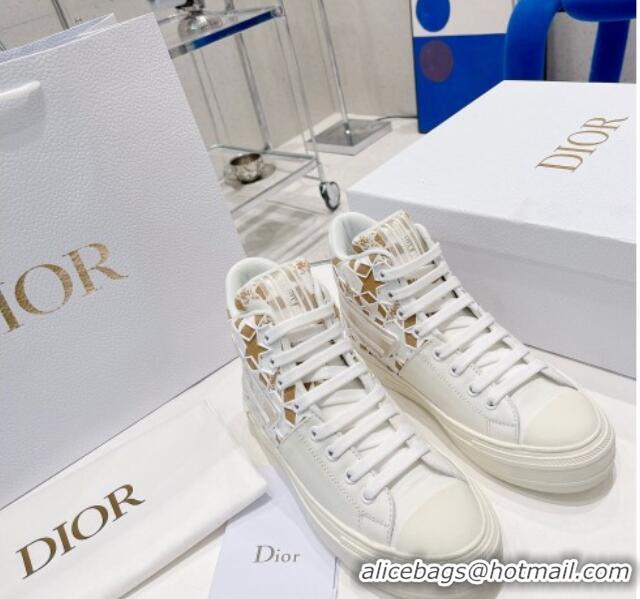 Trendy Design Dior Walk'n'Dior Star High-top Sneakers in Brown and White Calfskin and Fabric with Dior Étoile Motif 0215