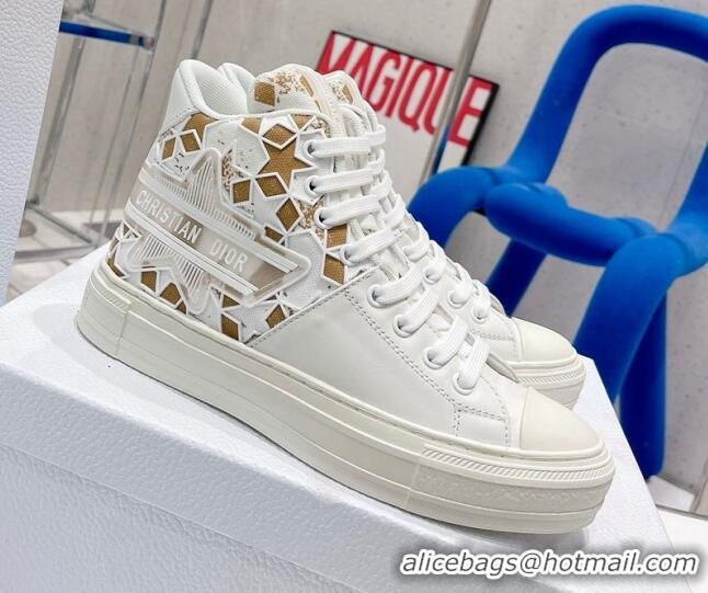 Trendy Design Dior Walk'n'Dior Star High-top Sneakers in Brown and White Calfskin and Fabric with Dior Étoile Motif 0215