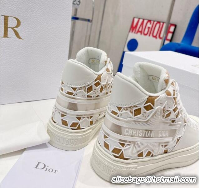 Trendy Design Dior Walk'n'Dior Star High-top Sneakers in Brown and White Calfskin and Fabric with Dior Étoile Motif 0215