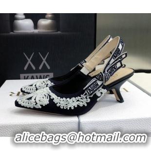 Good Product Dior J'Adior Slingback Pumps 6.5cm in Deep Blue and White Cornely-Effect Embroidery 021907