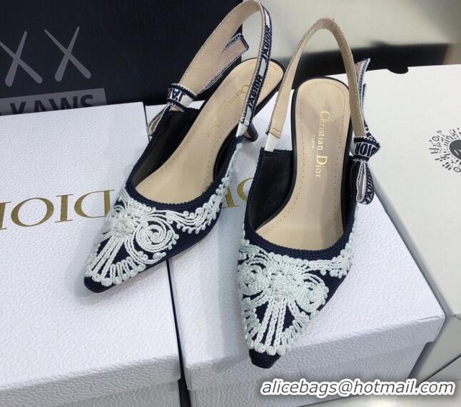 Good Product Dior J'Adior Slingback Pumps 6.5cm in Deep Blue and White Cornely-Effect Embroidery 021907