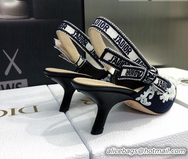 Good Product Dior J'Adior Slingback Pumps 6.5cm in Deep Blue and White Cornely-Effect Embroidery 021907