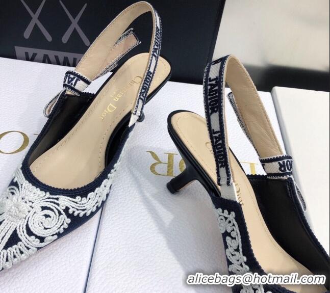 Good Product Dior J'Adior Slingback Pumps 6.5cm in Deep Blue and White Cornely-Effect Embroidery 021907