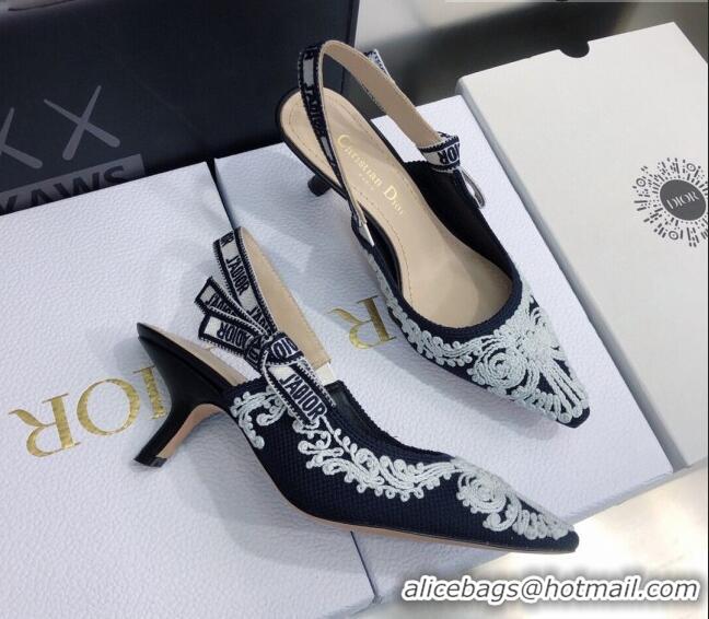 Good Product Dior J'Adior Slingback Pumps 6.5cm in Deep Blue and White Cornely-Effect Embroidery 021907