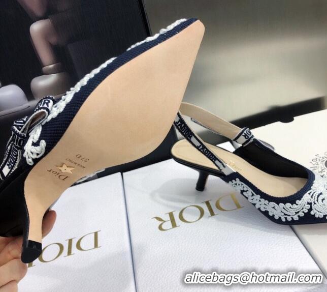 Good Product Dior J'Adior Slingback Pumps 6.5cm in Deep Blue and White Cornely-Effect Embroidery 021907