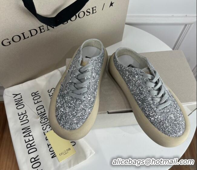 Discount Golden Goose GGDB Space-Star Sabot Sneakers in Silver Glitter 030402