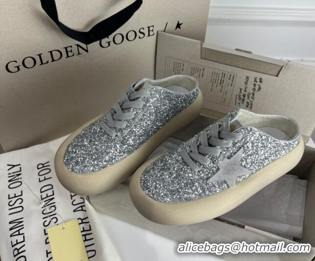 Discount Golden Goose GGDB Space-Star Sabot Sneakers in Silver Glitter 030402