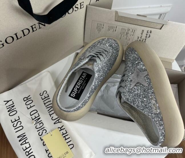 Discount Golden Goose GGDB Space-Star Sabot Sneakers in Silver Glitter 030402