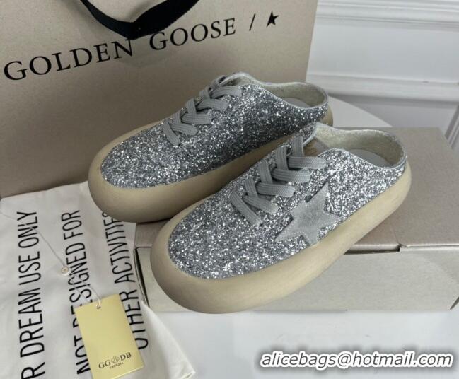 Discount Golden Goose GGDB Space-Star Sabot Sneakers in Silver Glitter 030402