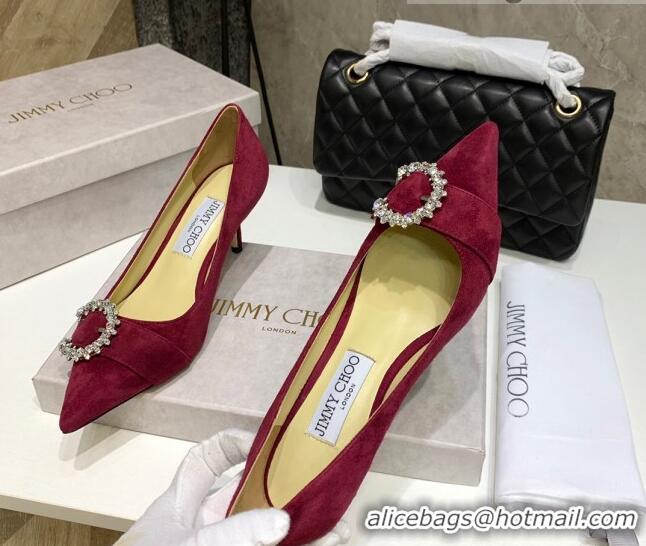 Duplicate Jimmy Choo Love Buckle Suede Pumps 6.5cm 021959 Burgundy