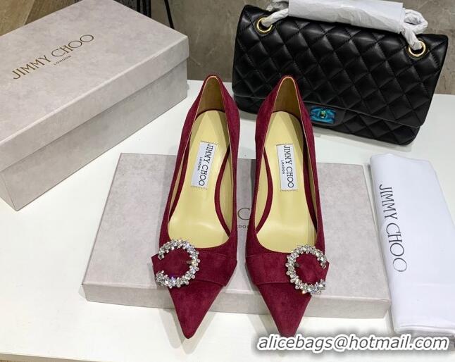 Duplicate Jimmy Choo Love Buckle Suede Pumps 6.5cm 021959 Burgundy