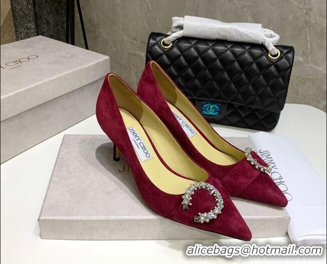 Duplicate Jimmy Choo Love Buckle Suede Pumps 6.5cm 021959 Burgundy