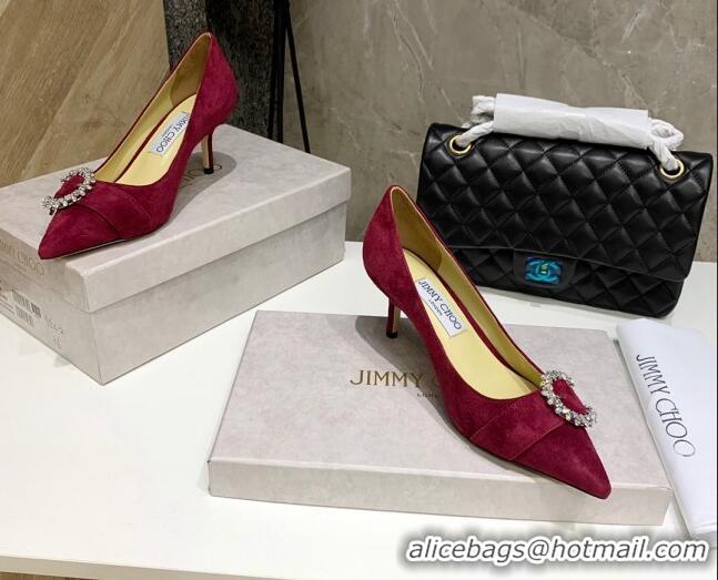 Duplicate Jimmy Choo Love Buckle Suede Pumps 6.5cm 021959 Burgundy