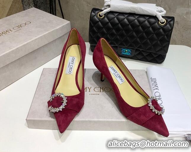 Duplicate Jimmy Choo Love Buckle Suede Pumps 6.5cm 021959 Burgundy