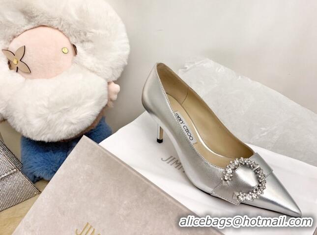 Inexpensieve Jimmy Choo Love Buckle Leather Pumps 6.5/8.5cm Silver 021963