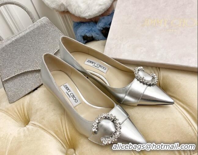 Inexpensieve Jimmy Choo Love Buckle Leather Pumps 6.5/8.5cm Silver 021963