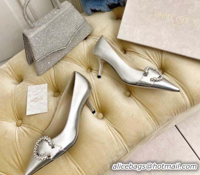 Inexpensieve Jimmy Choo Love Buckle Leather Pumps 6.5/8.5cm Silver 021963