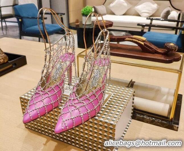 Promotion Jimmy Choo Scotty Calfskin High Heel Mules 10.5cm with Crystal Tassel Pink 030720