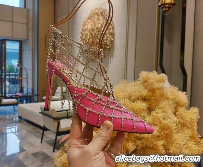 Promotion Jimmy Choo Scotty Calfskin High Heel Mules 10.5cm with Crystal Tassel Pink 030720