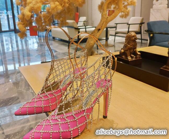 Promotion Jimmy Choo Scotty Calfskin High Heel Mules 10.5cm with Crystal Tassel Pink 030720