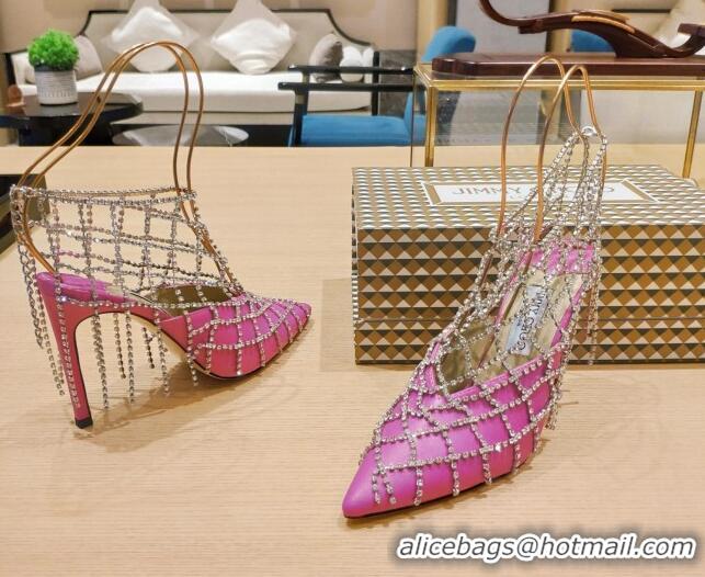 Promotion Jimmy Choo Scotty Calfskin High Heel Mules 10.5cm with Crystal Tassel Pink 030720