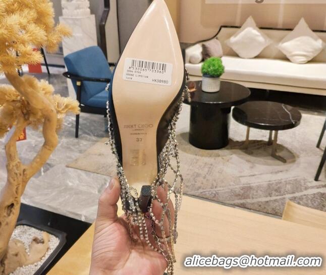 Inexpensive Jimmy Choo Scotty Calfskin High Heel Mules 10.5cm with Crystal Tassel 030720 Black