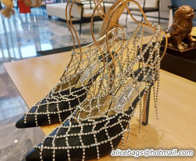 Inexpensive Jimmy Choo Scotty Calfskin High Heel Mules 10.5cm with Crystal Tassel 030720 Black