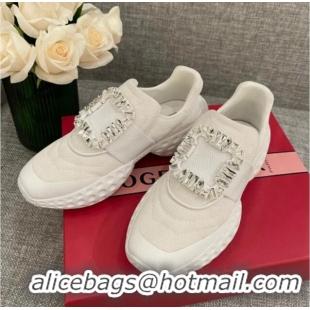 Good Quality Roger Vivier Crystal Buckle Sneakers 022102 White