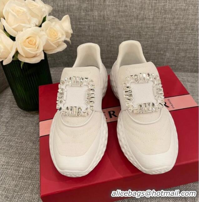 Good Quality Roger Vivier Crystal Buckle Sneakers 022102 White