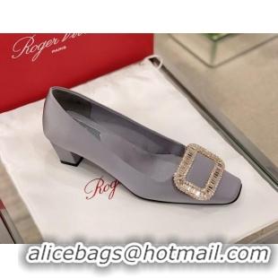 Sophisticated Roger Vivier Satin Crystal Buckle Pumps 4.5cm Grey 022107